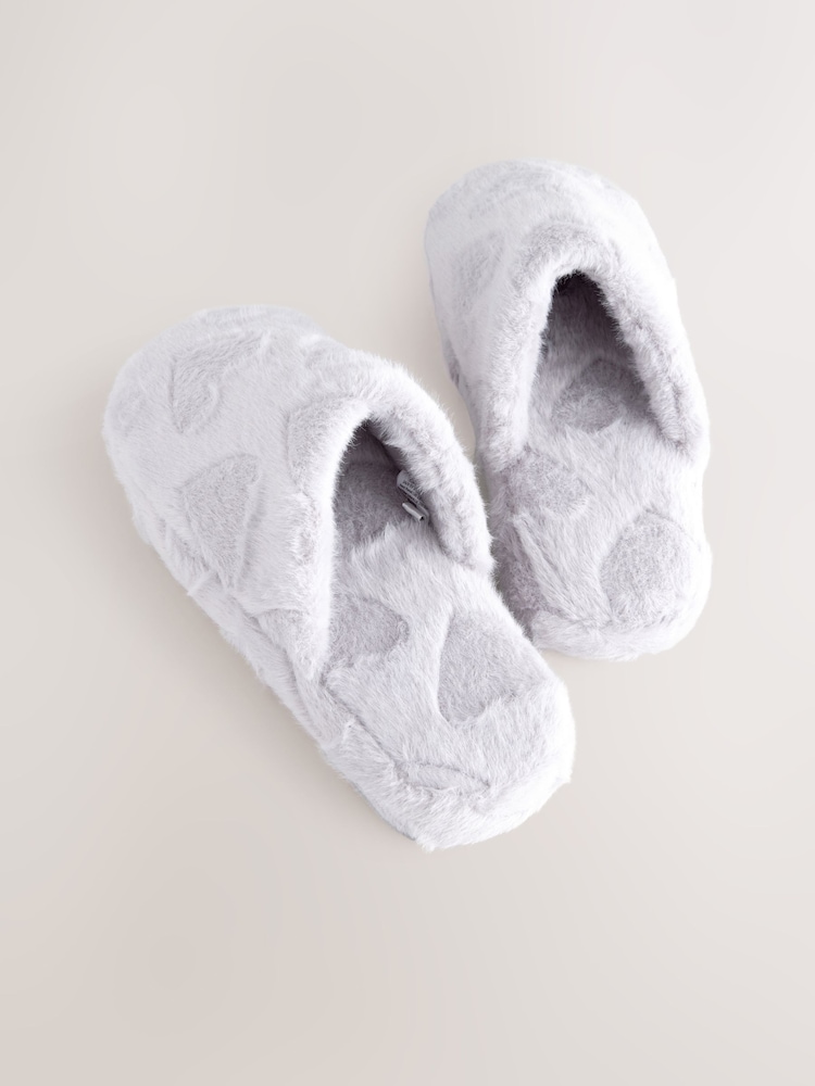 Grey Carved Heart Faux Fur Carved Heart Mule Slippers - Image 5 of 8