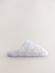 Grey Carved Heart Faux Fur Carved Heart Mule Slippers - Image 6 of 8