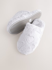 Grey Carved Heart Faux Fur Carved Heart Mule Slippers - Image 7 of 8