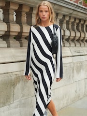 Ro&Zo Black Mono Stripe Print Clara Bias Cut Maxi Dress - Image 1 of 7