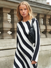 Ro&Zo Black Mono Stripe Print Clara Bias Cut Maxi Dress - Image 2 of 7