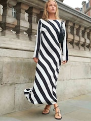 Ro&Zo Black Mono Stripe Print Clara Bias Cut Maxi Dress - Image 3 of 7