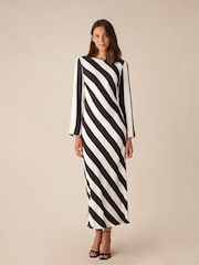 Ro&Zo Black Mono Stripe Print Clara Bias Cut Maxi Dress - Image 4 of 7