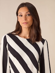 Ro&Zo Black Mono Stripe Print Clara Bias Cut Maxi Dress - Image 5 of 7