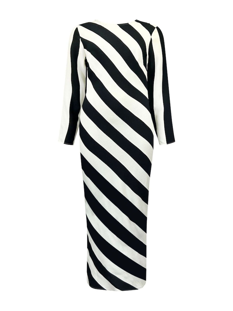 Ro&Zo Black Mono Stripe Print Clara Bias Cut Maxi Dress - Image 7 of 7