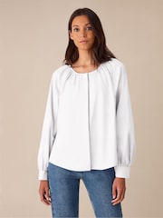 Ro&Zo White 100% Cotton Gathered Blouse - Image 1 of 3
