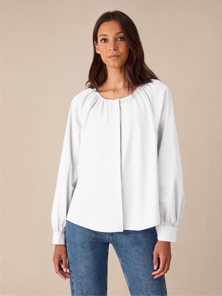 Ro&Zo White 100% Cotton Gathered Blouse - Image 1 of 3
