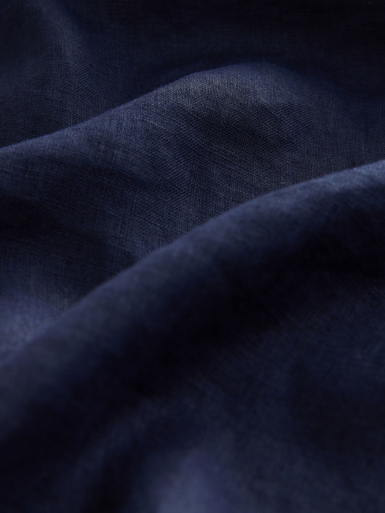 Navy Blue 100% Linen Button Down Relaxed Long Sleeve Shirt - Image 8 of 8