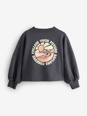 Charcoal Grey Graffiti Print Long Sleeve T-Shirt - Image 2 of 2