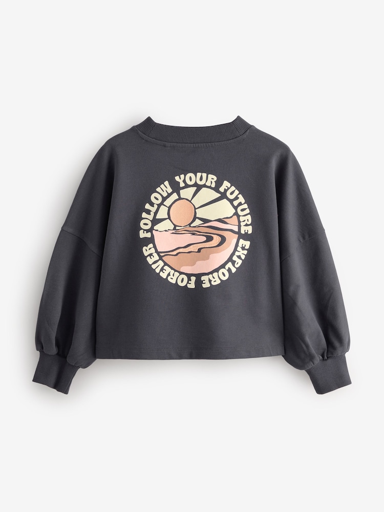 Charcoal Grey Graffiti Print Long Sleeve T-Shirt - Image 2 of 2