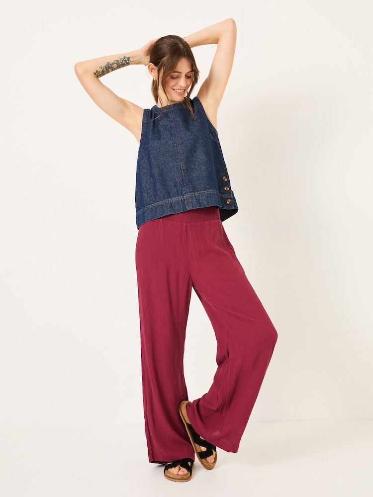 FatFace Burgundy Red Shirred Palazzo Wide Leg Trousers - Image 2 of 6