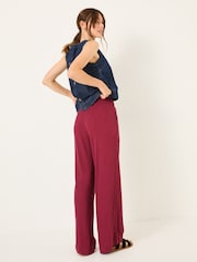 FatFace Burgundy Red Shirred Palazzo Wide Leg Trousers - Image 3 of 6