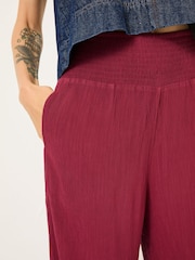 FatFace Burgundy Red Shirred Palazzo Wide Leg Trousers - Image 5 of 6