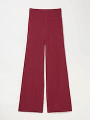 FatFace Burgundy Red Shirred Palazzo Wide Leg Trousers - Image 6 of 6