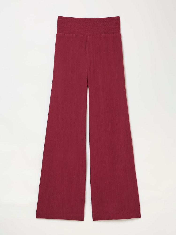 FatFace Burgundy Red Shirred Palazzo Wide Leg Trousers - Image 6 of 6
