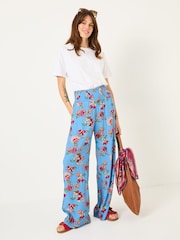 FatFace Balinese Palazzo Bright Blue Printed Wide Leg Trousers - Image 1 of 7