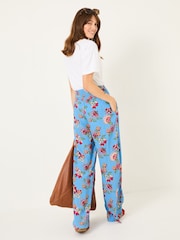 FatFace Balinese Palazzo Bright Blue Printed Wide Leg Trousers - Image 2 of 7