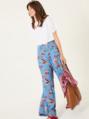 FatFace Balinese Palazzo Bright Blue Printed Wide Leg Trousers - Image 3 of 7