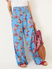 FatFace Balinese Palazzo Bright Blue Printed Wide Leg Trousers - Image 4 of 7