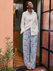 FatFace Balinese Palazzo Bright Blue Printed Wide Leg Trousers - Image 6 of 7