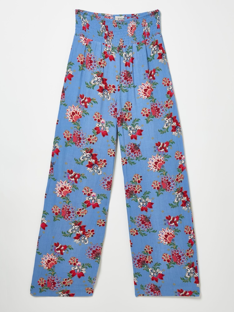 FatFace Balinese Palazzo Bright Blue Printed Wide Leg Trousers - Image 7 of 7