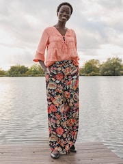 FatFace Isla Black Historical Floral Wide Leg Trousers - Image 1 of 12