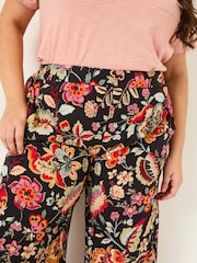 FatFace Isla Black Historical Floral Wide Leg Trousers - Image 10 of 12