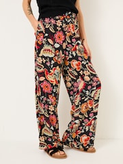 FatFace Isla Black Historical Floral Wide Leg Trousers - Image 2 of 12