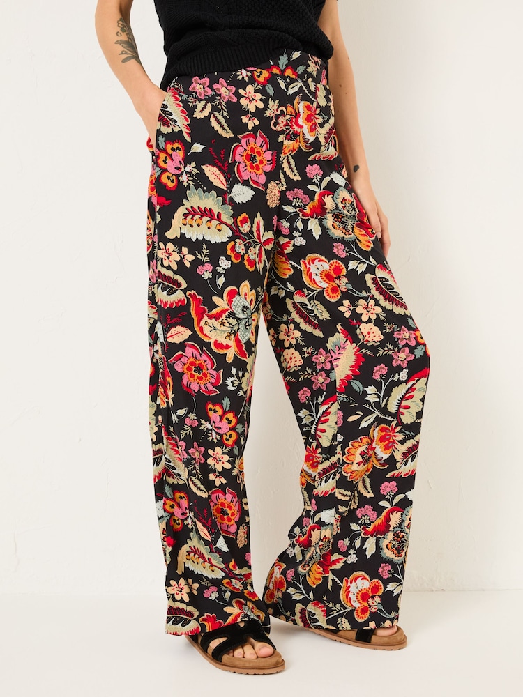 FatFace Isla Black Historical Floral Wide Leg Trousers - Image 2 of 12