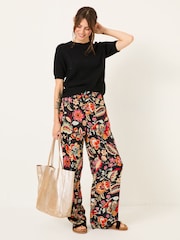 FatFace Isla Black Historical Floral Wide Leg Trousers - Image 4 of 12