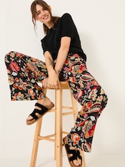 FatFace Isla Black Historical Floral Wide Leg Trousers - Image 5 of 12