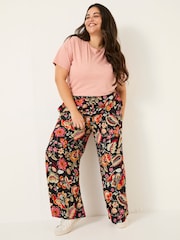 FatFace Isla Black Historical Floral Wide Leg Trousers - Image 7 of 12