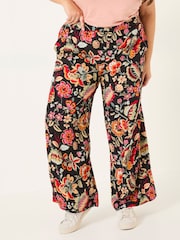 FatFace Isla Black Historical Floral Wide Leg Trousers - Image 9 of 12