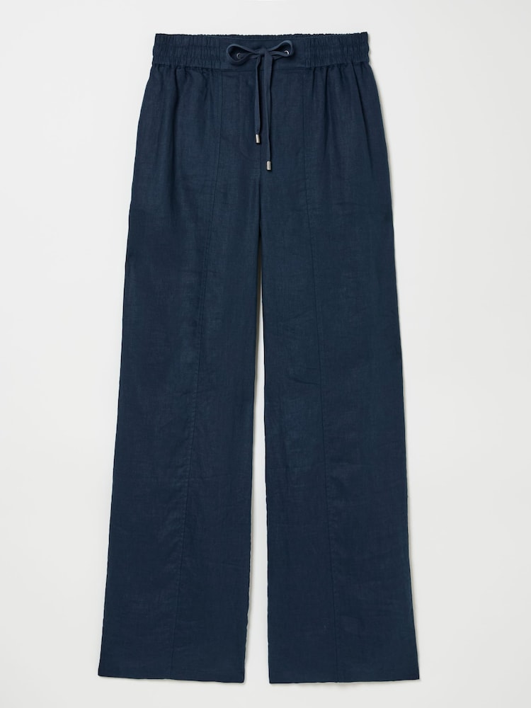 Iva Navy Wide Leg Linen Trousers - Image 6 of 6