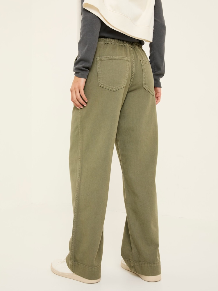 FatFace Ashby Khaki Green Wide Leg Trousers - Image 2 of 9