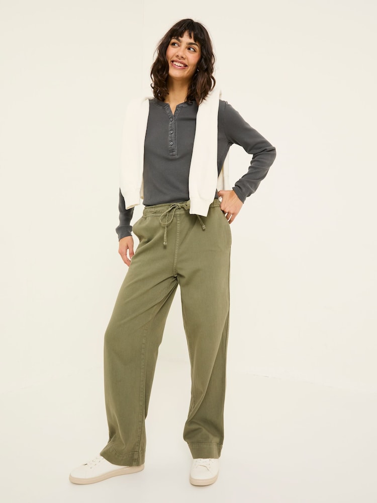 FatFace Ashby Khaki Green Wide Leg Trousers - Image 3 of 9