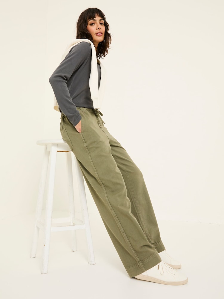 FatFace Ashby Khaki Green Wide Leg Trousers - Image 4 of 9