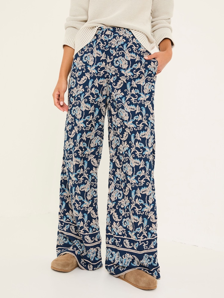 FatFace Isla Blue Soft Paisley Wide Leg Trousers - Image 1 of 10