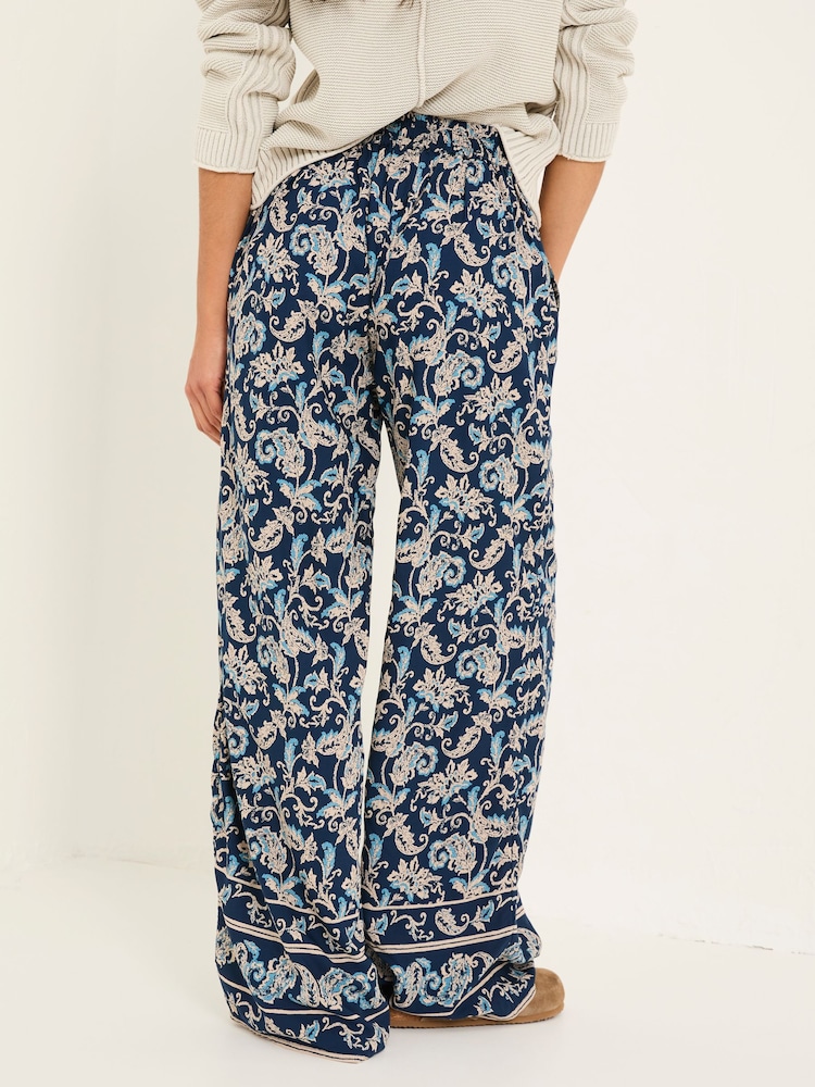 FatFace Isla Blue Soft Paisley Wide Leg Trousers - Image 2 of 10