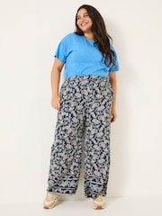 FatFace Isla Blue Soft Paisley Wide Leg Trousers - Image 6 of 10