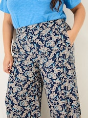 FatFace Isla Blue Soft Paisley Wide Leg Trousers - Image 9 of 10