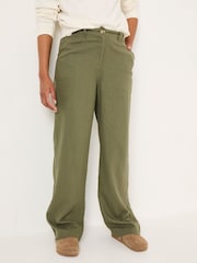 FatFace Ellie Khaki Green Linen Blend Trousers - Image 1 of 6
