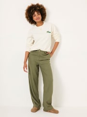 FatFace Ellie Khaki Green Linen Blend Trousers - Image 2 of 6