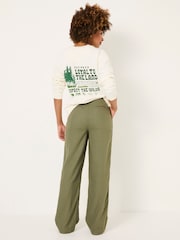 FatFace Ellie Khaki Green Linen Blend Trousers - Image 3 of 6
