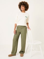 FatFace Ellie Khaki Green Linen Blend Trousers - Image 4 of 6