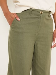 FatFace Ellie Khaki Green Linen Blend Trousers - Image 5 of 6
