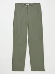 FatFace Ellie Khaki Green Linen Blend Trousers - Image 6 of 6