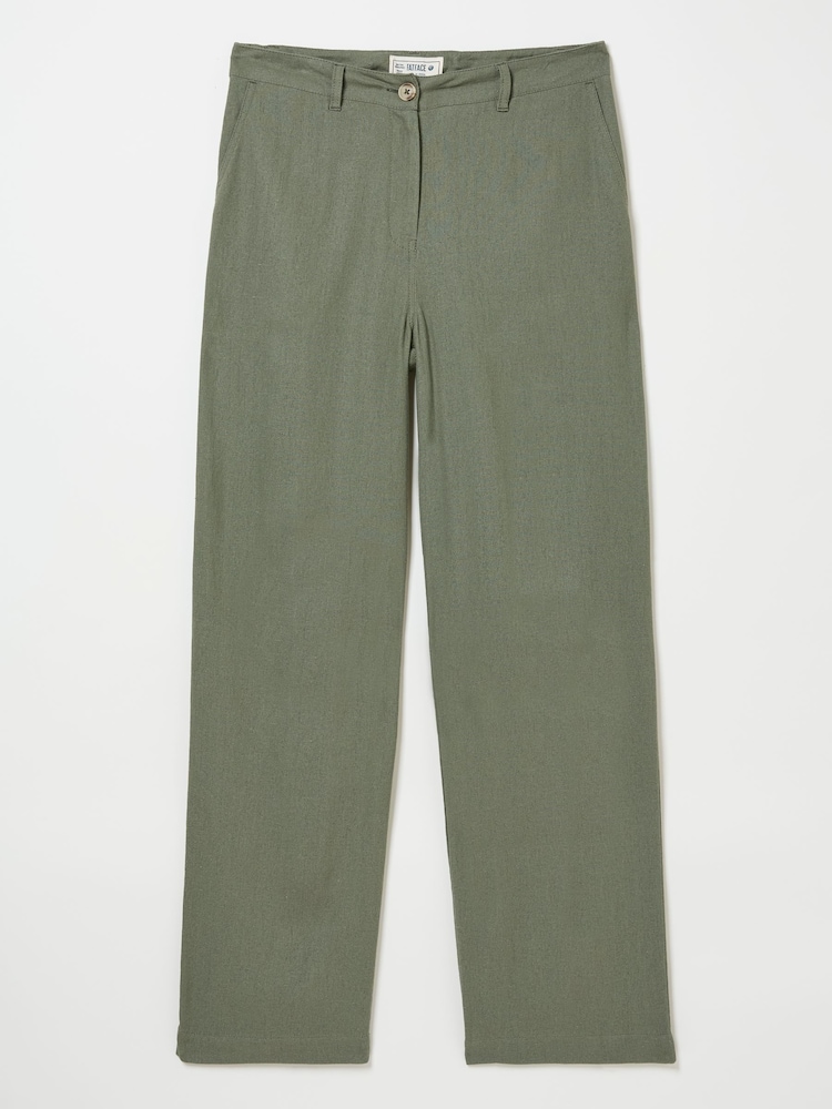 FatFace Ellie Khaki Green Linen Blend Trousers - Image 6 of 6