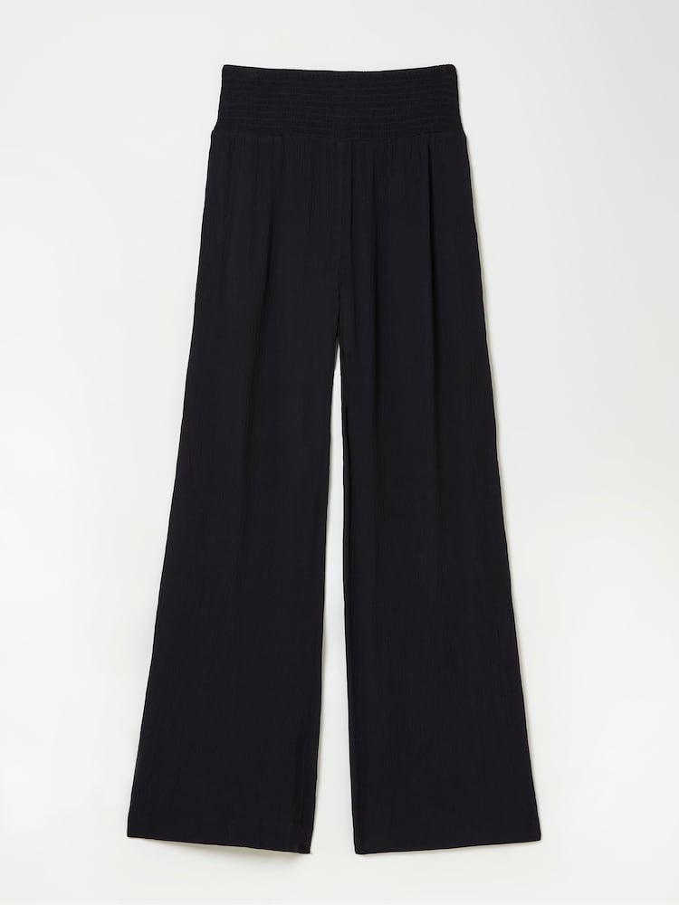 FatFace Black Shirred Palazzo Wide Leg Trousers - Image 11 of 11
