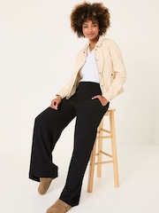 FatFace Black Shirred Palazzo Wide Leg Trousers - Image 4 of 11
